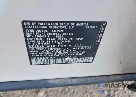 2018 Volkswagen Atlas Se z USA, uszkodzony, nr VIN 1V2LR2CA2JC518127